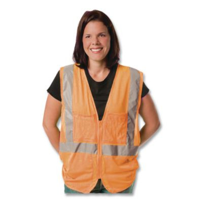 Ansi Class 2 Hook And Loop Safety Vest, Polyester Mesh, Medium, Hi-Viz Orange