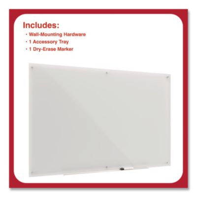 Tempered Glass Dry Erase Board, Frosted, 6 Ft x 4 Ft, White Surface