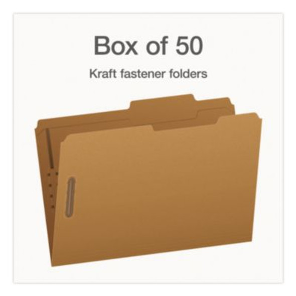 Kraft Fastener Folders, 2/5-Cut Tab: Right Of Center, Expands 0.75", 2 Fasteners, Legal Size, Kraft, 50/Box