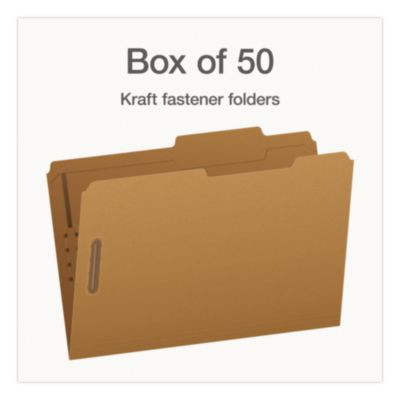 Kraft Fastener Folders, 2/5-Cut Tab: Right Of Center, Expands 0.75", 2 Fasteners, Legal Size, Kraft, 50/Box