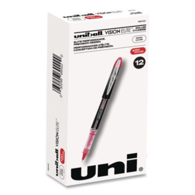 Vision Elite Rollerball Pen, Stick, Micro 0.5 Mm, Red Ink, Black/Red/Clear Barrel, Dozen