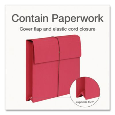 Expanding Wallet With Elastic Closure, 2" Expansion, 1 Section, Letter Size, Red, 10/Box