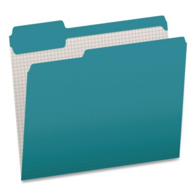 Double-Ply Reinforced Top Tab Colored File Folders, 1/3-Cut Tabs: Assorted, Letter, 0.75" Expansion, Teal, 100/Box