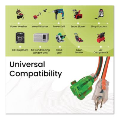 14 Awg Lighted End Heavy-Duty Extension Cord, 100 Ft, 13 A, Orange/Black