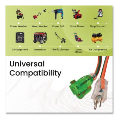 12 Awg Lighted End Heavy-Duty Extension Cord, 25 Ft, 15 A, Orange/Black