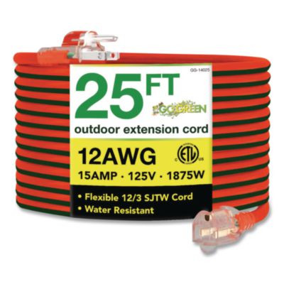 12 Awg Lighted End Heavy-Duty Extension Cord, 25 Ft, 15 A, Orange/Black