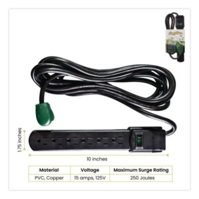 6 Outlet Surge Protector, 6 Ft Cord, 250 J, Black