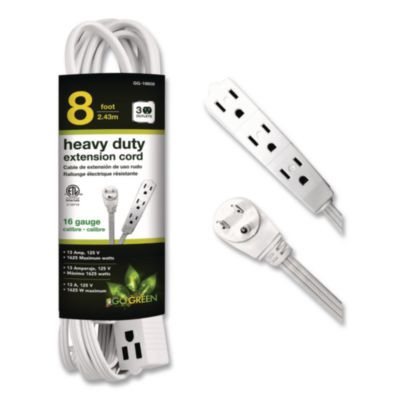 3 Outlet Indoor Extension Cord, 8 Ft, 13 A, White