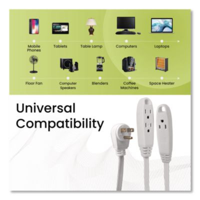 3 Outlet Indoor Extension Cord, 8 Ft, 13 A, White