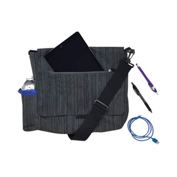 Fabric Casual Messenger Bag, Charcoal/Cobalt