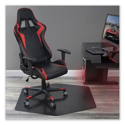 Game Zone Chair Mat For Flat To Medium Pile Carpeted And Hard Floors, Hexagon, Straight Edge, 42" x 46", Black, Ships Rolled