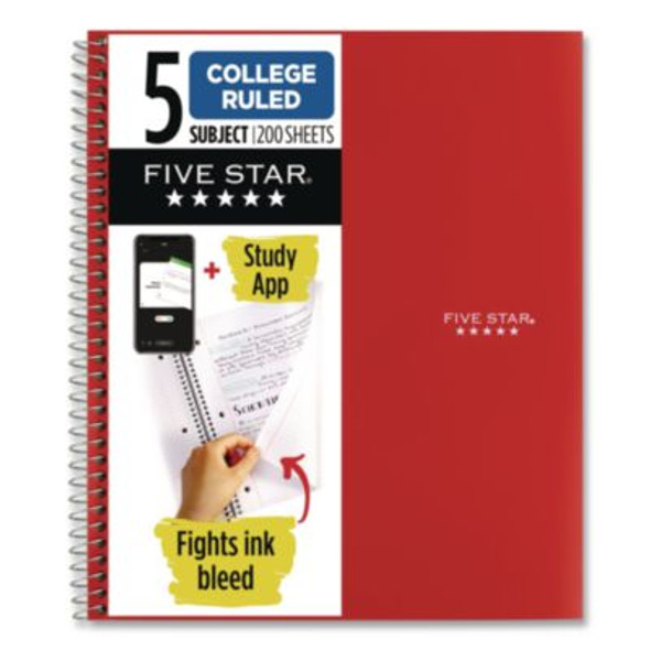 Wirebound Notebook, 5-Subject, Medium/College Rule, Fire Red Cover, (200) 11 x 8.5 Sheets