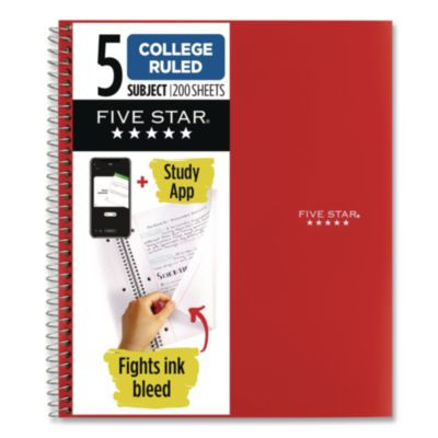 Wirebound Notebook, 5-Subject, Medium/College Rule, Fire Red Cover, (200) 11 x 8.5 Sheets