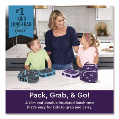 Kids Insulated Lunch Tote, Unicorns Theme, 7.3" x 3.5" x 9.5", Purple/Multicolor