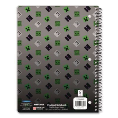 Licensed Spiral Notebook, Minecraft, 1-Subject, Wide/Legal Rule, Multicolor Cover, (70) 10.5 x 8 Sheets