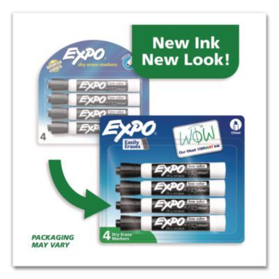 Dry Erase Marker, Chisel Tip, Black, 4/Pack