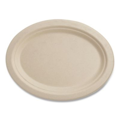 Fiber Plates, Paper, 12" Dia, Oval, Natural, 500/Carton