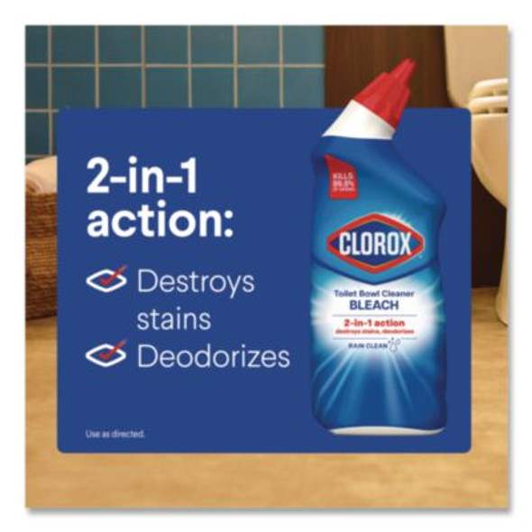 Disinfecting Toilet Bowl Cleaner With Bleach, Rain Clean Scent, 24 Oz Bottle, 2/Pack, 6 Packs/Carton