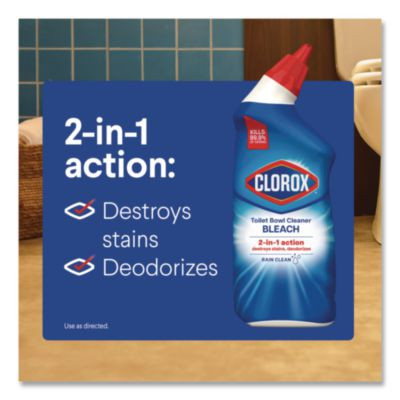 Disinfecting Toilet Bowl Cleaner With Bleach, Rain Clean Scent, 24 Oz Bottle, 2/Pack, 6 Packs/Carton