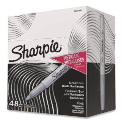Metallic Fine Point Permanent Markers, Fine Bullet Tip, Metallic Silver, 48/Carton