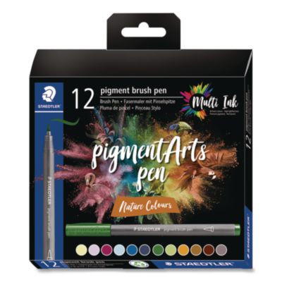 Pigment Brush Pen Set, Medium-Firm Tip, Assorted Nature Colors, 12/Pack