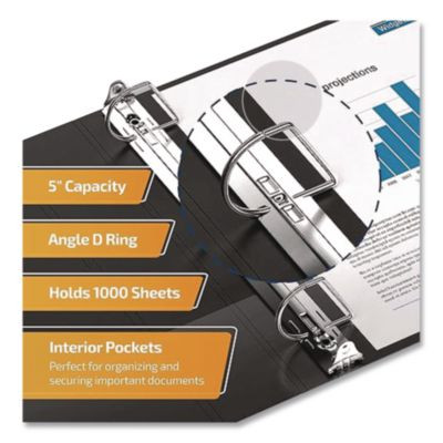 D-Ring View Binder, 3 Rings, 5" Capacity, 11 x 8.5, Black