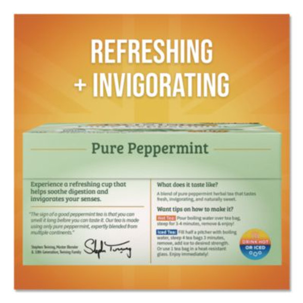 Tea Bags, Pure Peppermint, 0.07 Oz Tea Bag, 50/Box