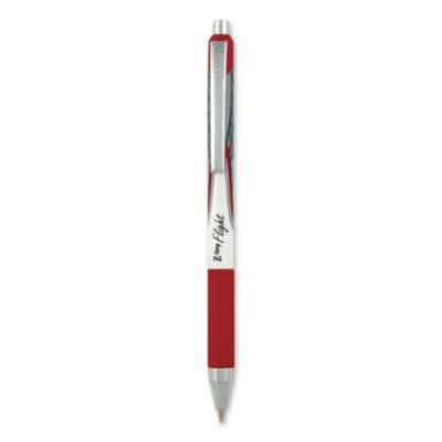 Z-Grip Flight Ballpoint Pen, Retractable, Bold 1.2 Mm, Red Ink, Red/White/Silver Barrel, Dozen