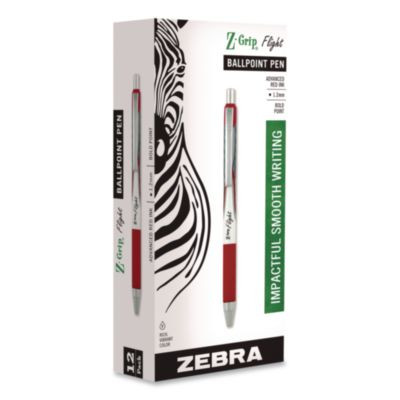 Z-Grip Flight Ballpoint Pen, Retractable, Bold 1.2 Mm, Red Ink, Red/White/Silver Barrel, Dozen