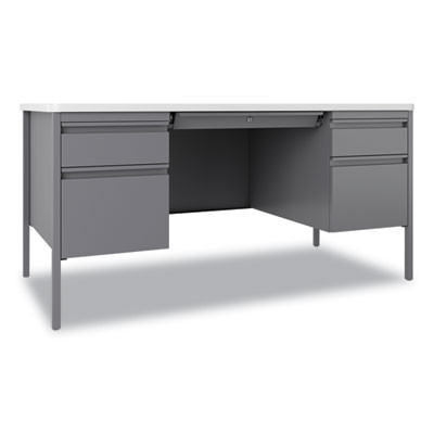 Teachers Pedestal Desks, Left And Right-Hand Pedestals: Box/File Drawer Format, 60" x 30" x 29.5", White/Platinum