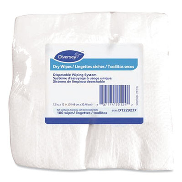Dry Wipe Disposable Wiping System, 1-Ply, 12 x 12, Unscented, White, 100/Pack, 6 Packs/Carton