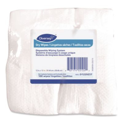 Dry Wipe Disposable Wiping System, 1-Ply, 12 x 12, Unscented, White, 100/Pack, 6 Packs/Carton