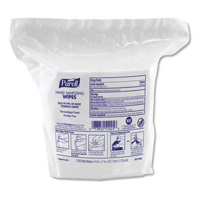 Hand Sanitizing Wipes, 3-Ply, 8.25 x 14.06, Fresh Citrus Scent, White, 1,700 Wipes/Pouch, 2 Pouches/Carton