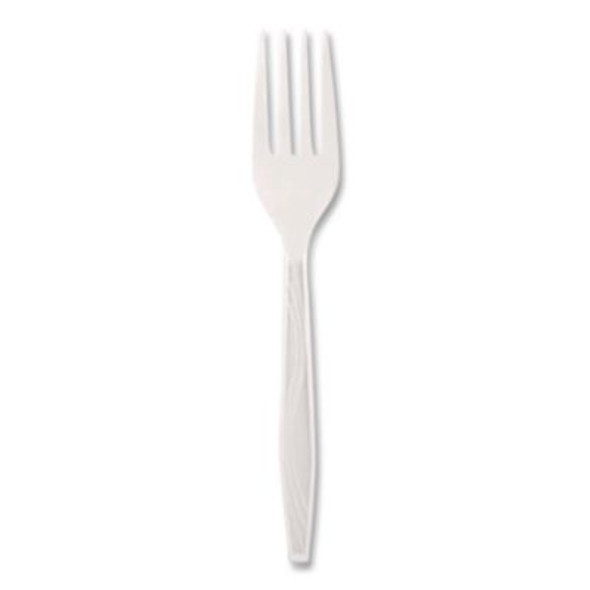 Elegant Dinnerware Heavyweight Cutlery, Individually Wrapped, Fork, Plastic, White, 420/Box