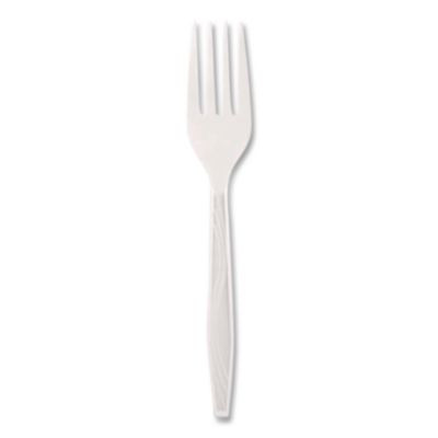 Elegant Dinnerware Heavyweight Cutlery, Individually Wrapped, Fork, Plastic, White, 420/Box