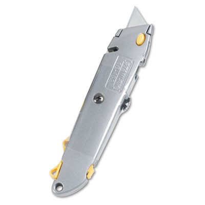 Quick-Change Utility Knife With Twine Cutter And (3) Retractable Blades, 6.38" Metal Handle, Gray