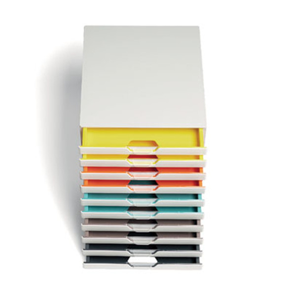 Varicolor Stackable Plastic Drawer Box, 10 Drawers, Letter To Folio Size Files, 11.5 x 14 x 11, White