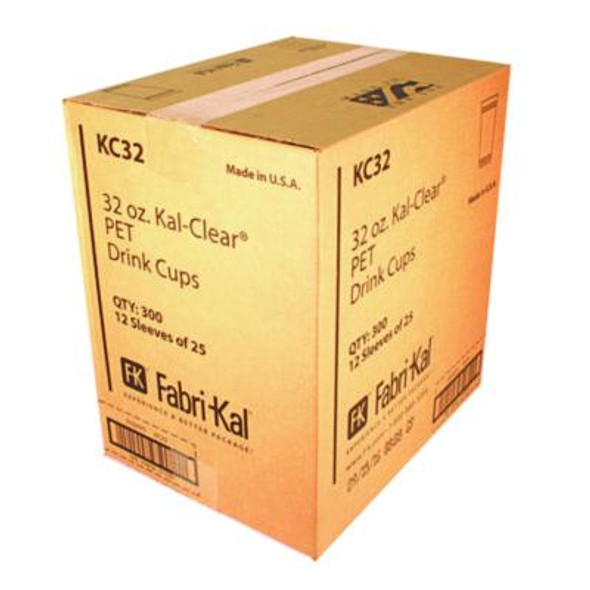 Kal-Clear Pet Cold Drink Cups, 32 Oz, Plastic, Clear, 25/Sleeve, 12 Sleeves/Carton