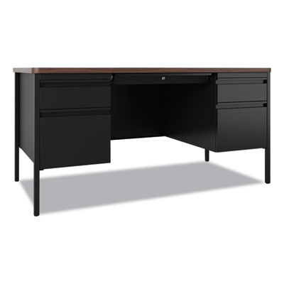 Teachers Pedestal Desks, Left And Right-Hand Pedestals: Box/File Drawer Format, 60" x 30" x 29.5", Walnut/Black