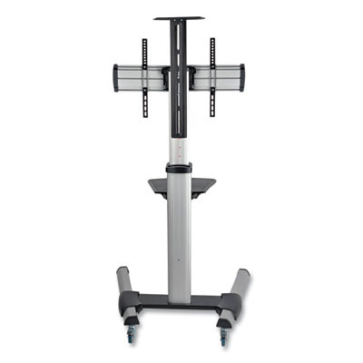 Flat Panel Floor Stand, Tilt Range: -12 To +5, Metal, 1 Shelf, 110 Lb Capacity, 32.6" x 27.6" x 81.5", Silver/Black