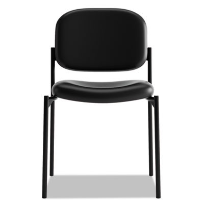 Vl606 Stacking Guest Chair Without Arms, Bonded Leather Upholstery, 21.25" x 21" x 32.75", Black Seat, Black Back, Black Base