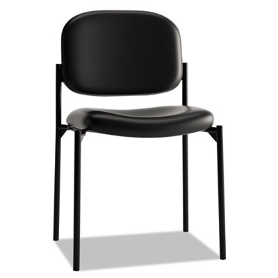 Vl606 Stacking Guest Chair Without Arms, Bonded Leather Upholstery, 21.25" x 21" x 32.75", Black Seat, Black Back, Black Base
