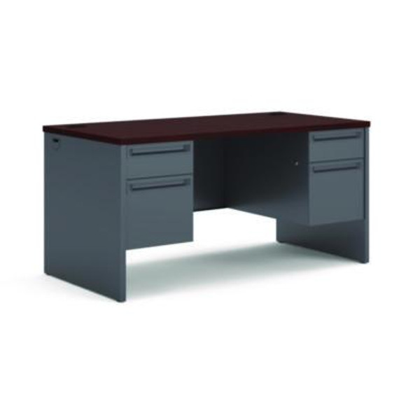 38000 Series Double Pedestal Desk, 60" X 30" X 29.5", Mahogany/Charcoal