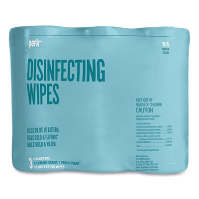 Disinfecting Wipes, 7 x 8, Fresh/Lemon, White, 35 Wipes/Canister, 3 Canisters/Pack