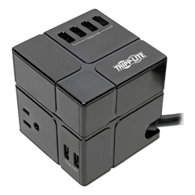 Power Cube Surge Protector, 3 Ac Outlets/6 Usb-A Ports, 6 Ft Cord, 540 J, Black
