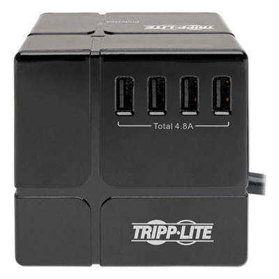 Power Cube Surge Protector, 3 Ac Outlets/6 Usb-A Ports, 6 Ft Cord, 540 J, Black