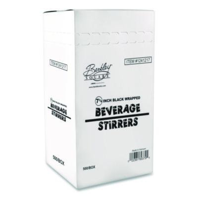 Wrapped Polypropylene Stirrers, 7.75", Black, 500/Box