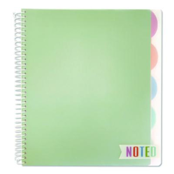 Noted Five-Subject Spiral Notebook, Medium/College Rule, Randomly Assorted Cover Color, (150) 11 x 8.5 Sheets