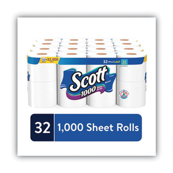 1000 Bathroom Tissue, Septic Safe, 1-Ply, White, 1,000 Sheets/Roll, 32 Rolls/Carton