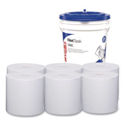 Power Clean Wipers For Solvents Wettask Customizable Wet Wiping System, 6 x 12, Unscented, 95/Roll, 6 Rolls/1 Bucket/Carton
